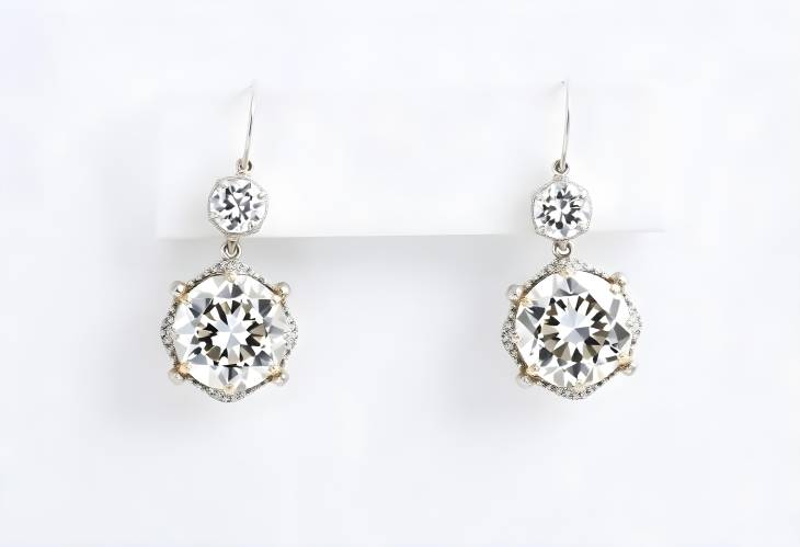 Step Size Diamond Earrings Group on Clean White Background